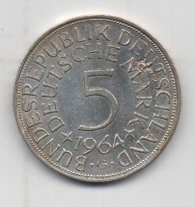 ALEMANIA DEL AÑO 1964 LETRA G DE 5 MARCOS